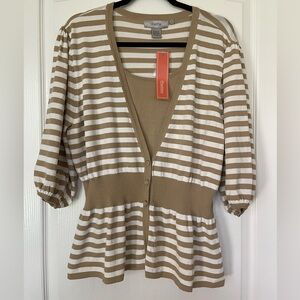 NWT Theme Striped Knit V-Neck Dress - Tan & White